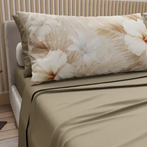Lenzuola in Cotone, Completo Letto con Federe in Stampa Digitale Chic Flowers Tortora