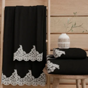 Asciugamani Bagno in Spugna in Pizzo Chantilly Nero